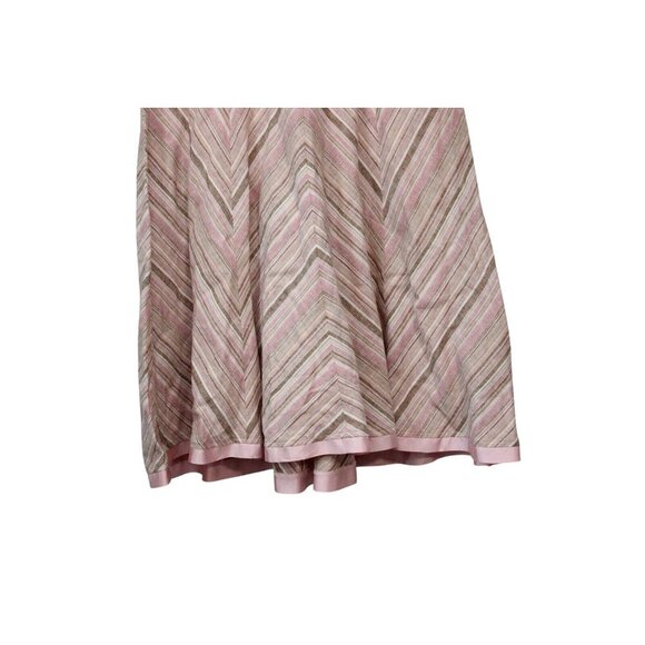 Fit & Flare Swing Midi Dress Size 4 Linen Chevron Beach Retro Boho Sundress - Picture 4 of 12